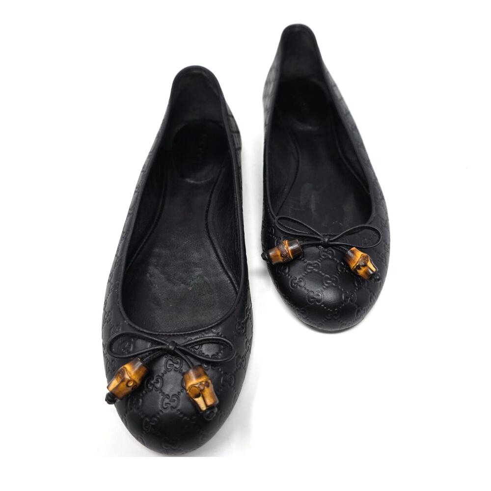 Gucci Bamboo GG Guccissima Leather Bow Ballet Flats Monogram Logo 338863 36 6